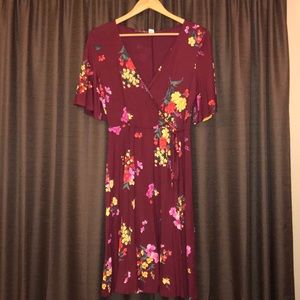 Tie Belt Flutter Sleeve Faux Wrap Floral Dress